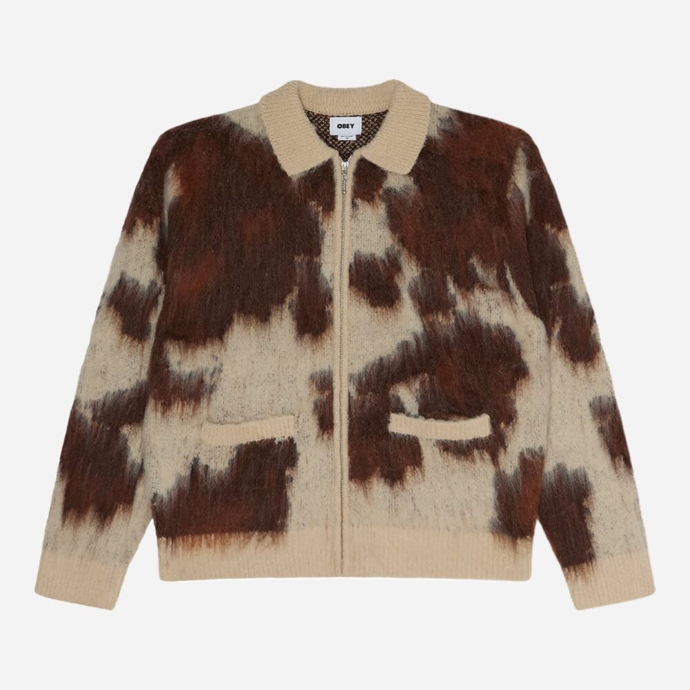 Obey Cow Pattern Zip Sweater - Cow Multi