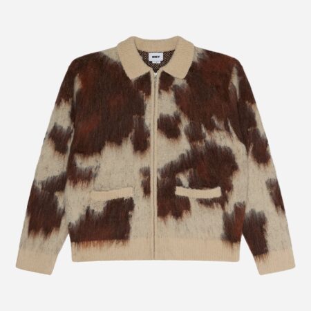 Obey Cow Pattern Zip Sweater - Cow Multi