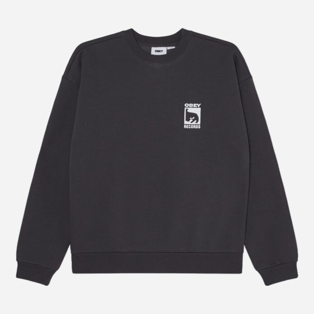 Obey Records Extra Heavy Crew Sweatshirt - Vintage Black