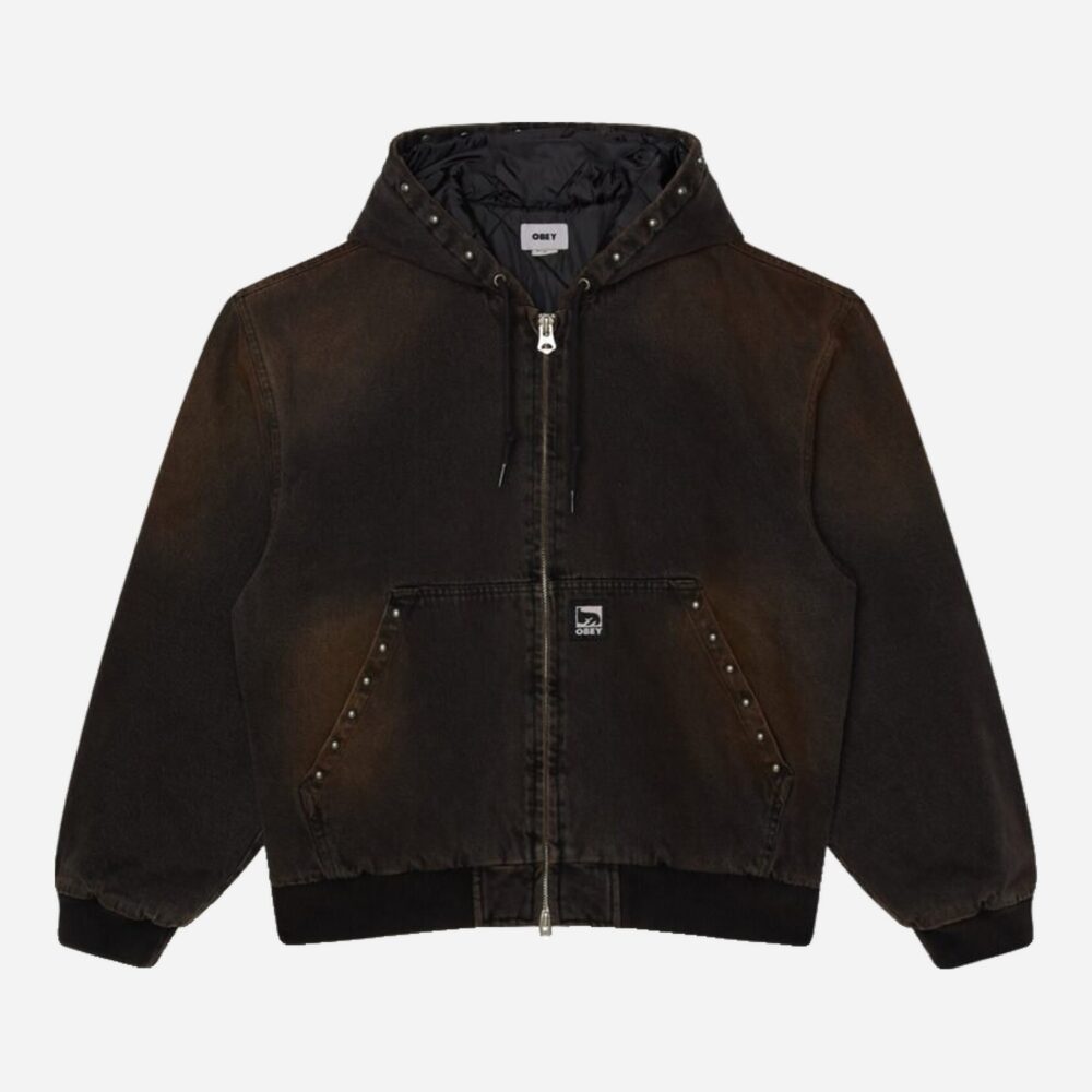 Obey Studded Zip Up Jacket - Black Rust Wash