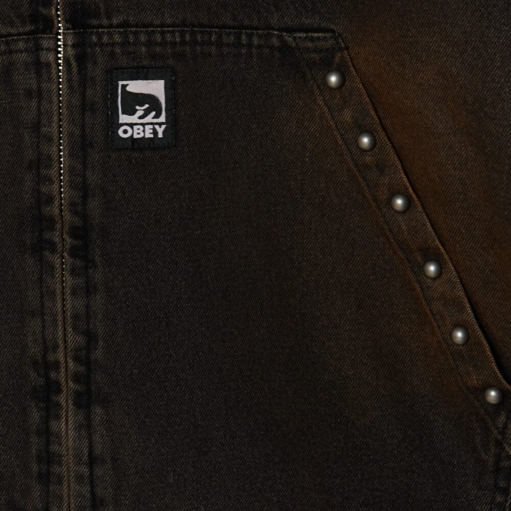 Obey Studded Zip Up Jacket - Black Rust Wash