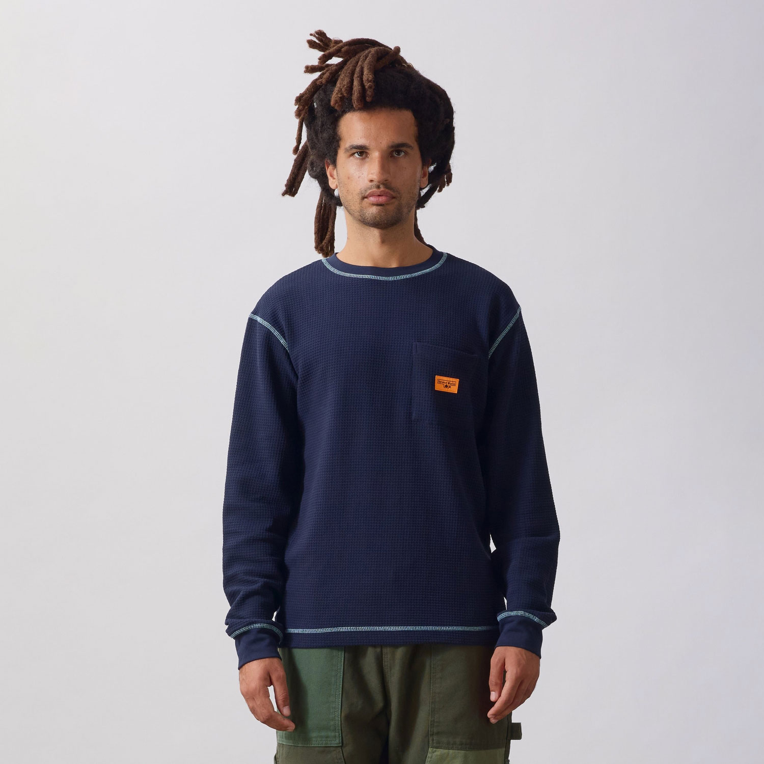 Service Works Waffle Contrast Thermal LS Tee - Navy/Blue