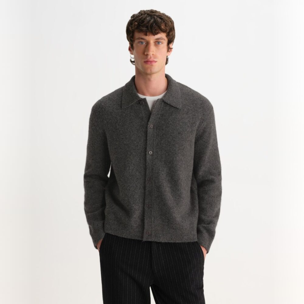 Wax London Tristan Longsleeve Knitted Polo - Charcoal