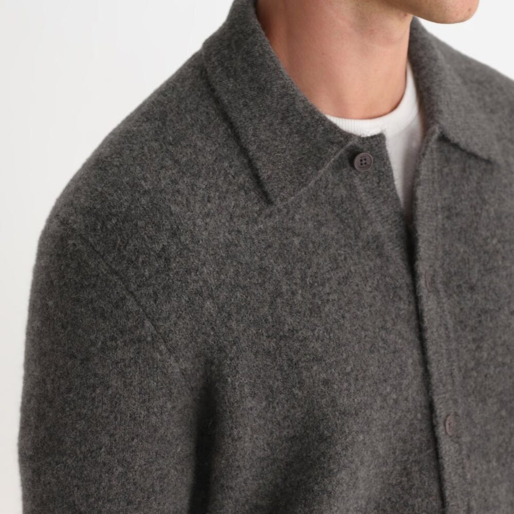Wax London Tristan Longsleeve Knitted Polo - Charcoal