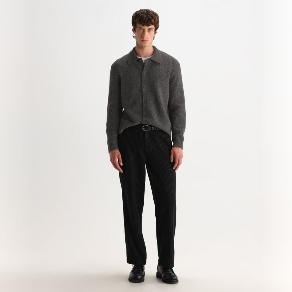Wax London Tristan Longsleeve Knitted Polo - Charcoal