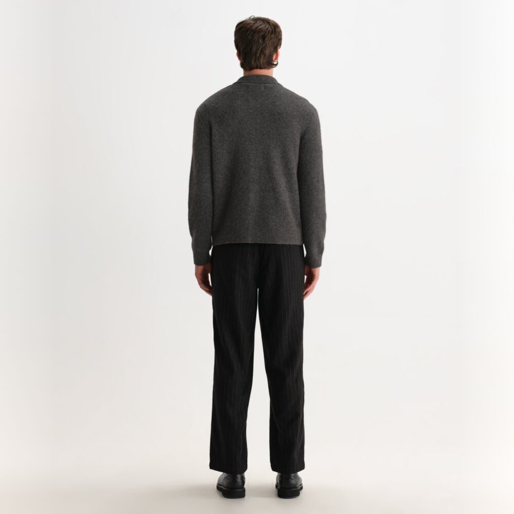 Wax London Tristan Longsleeve Knitted Polo - Charcoal