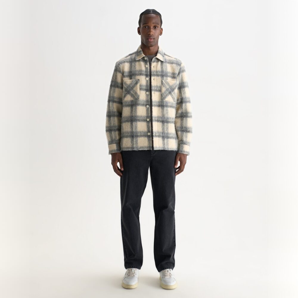 Wax London Whiting Overshirt - Ecru/Grey