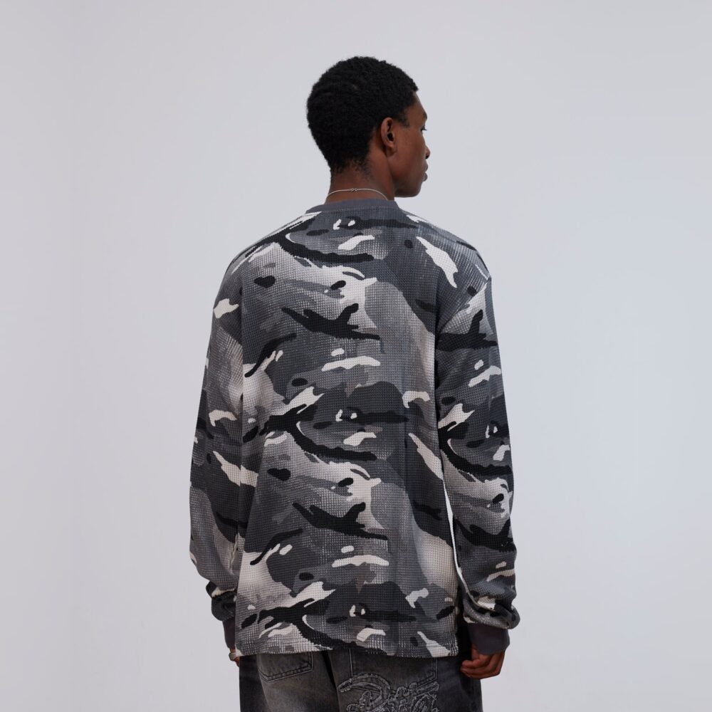 Patta Ghost Spray Camo Waffle Longsleeve Tee - Jet Black