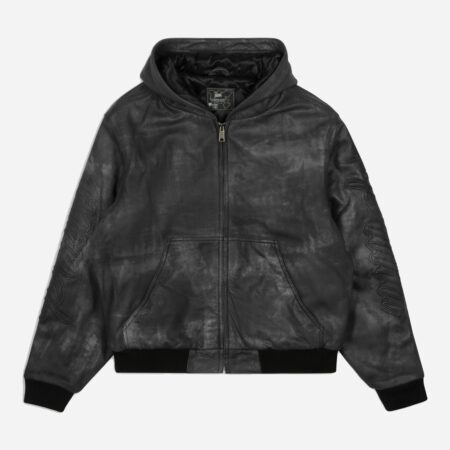 Patta Leather Hooded Bomber Jacket - Black