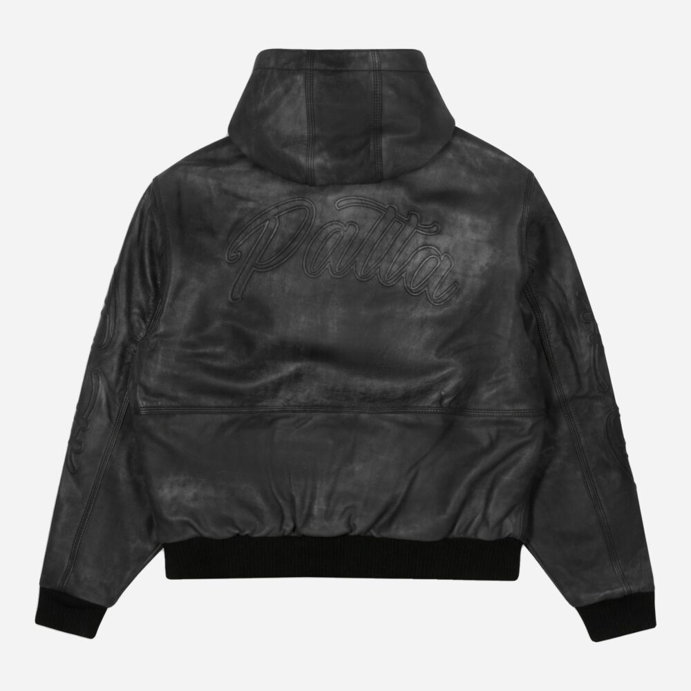 Patta Leather Hooded Bomber Jacket - Black
