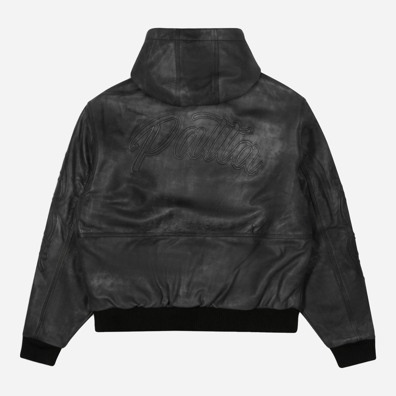 Patta Leather Hooded Bomber Jacket - Black
