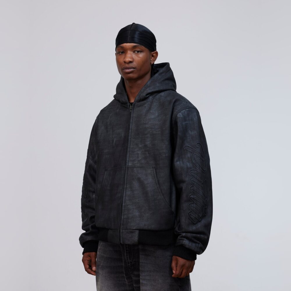 Patta Leather Hooded Bomber Jacket - Black