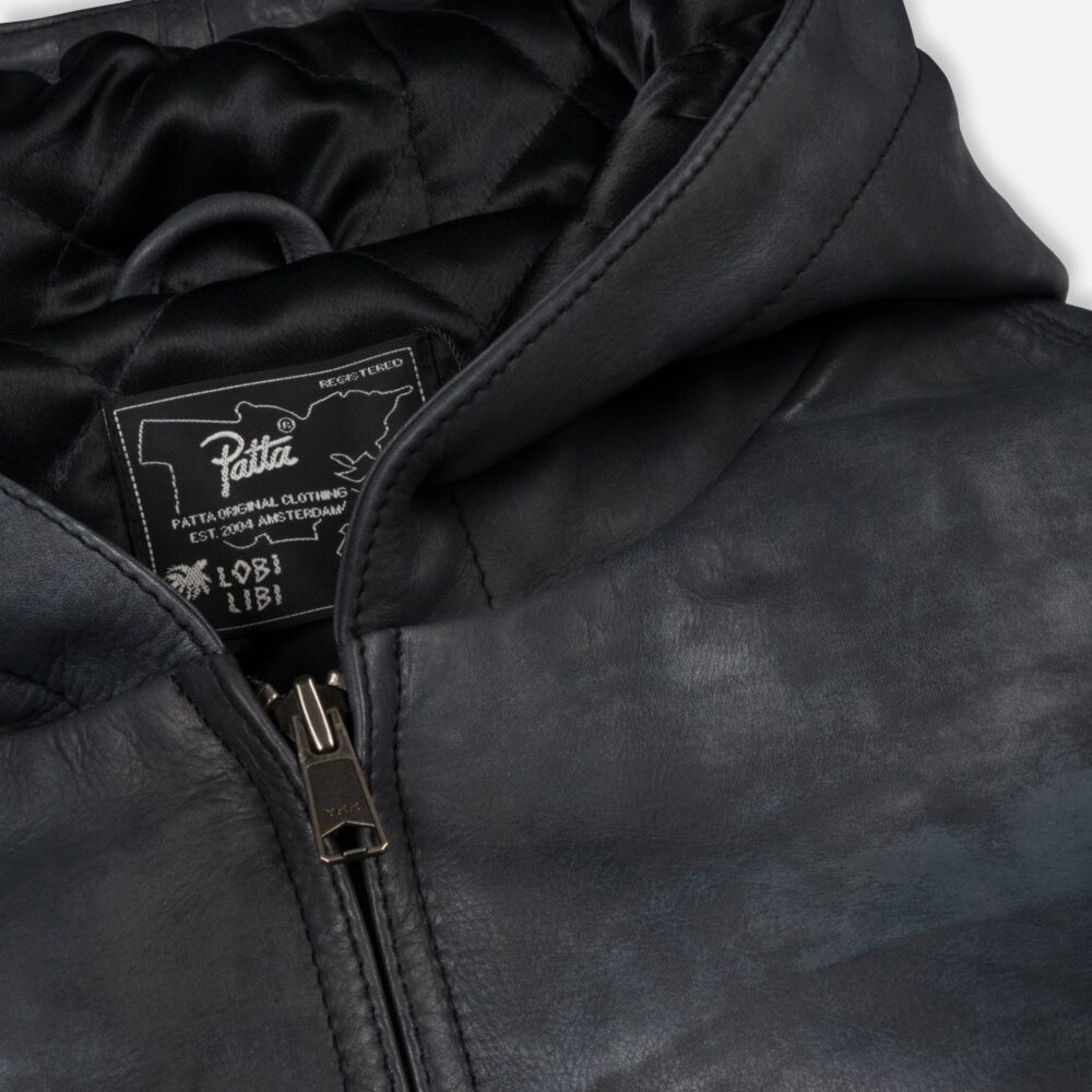 Patta Leather Hooded Bomber Jacket - Black