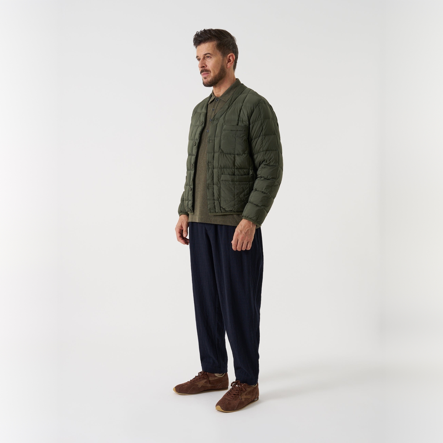 Universal Works x Taion Down Cardigan - Olive