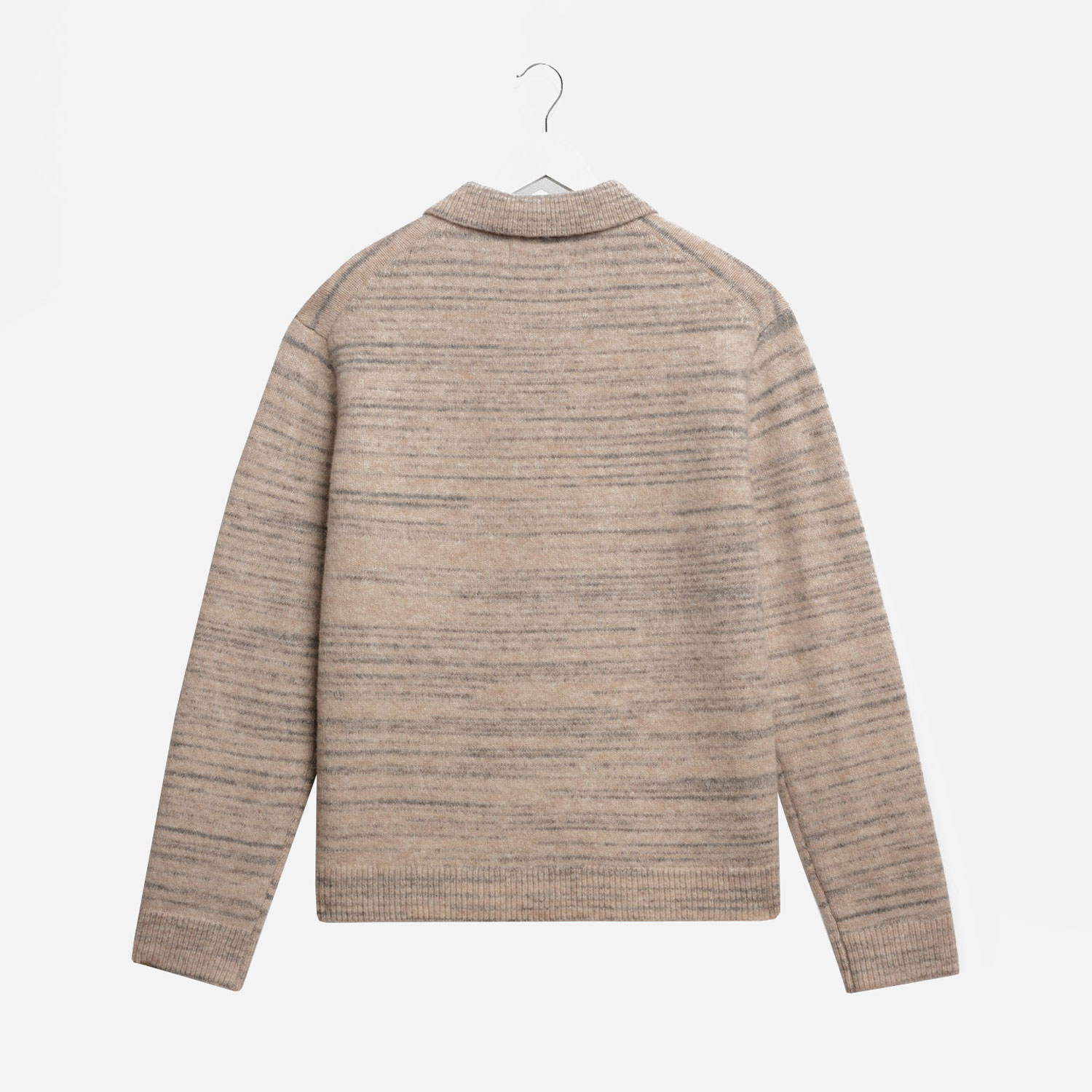 Wax London Alpha Zip Longsleeve Knitted Polo - Natural/Grey