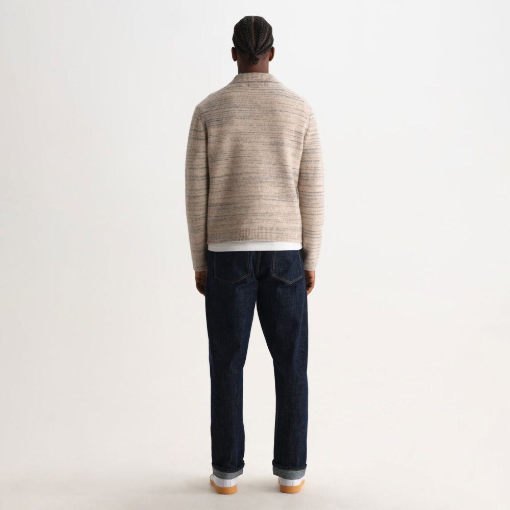 Wax London Alpha Zip Longsleeve Knitted Polo - Natural/Grey Wax London Alpha Zip Longsleeve Knitted Polo - Natural/Grey