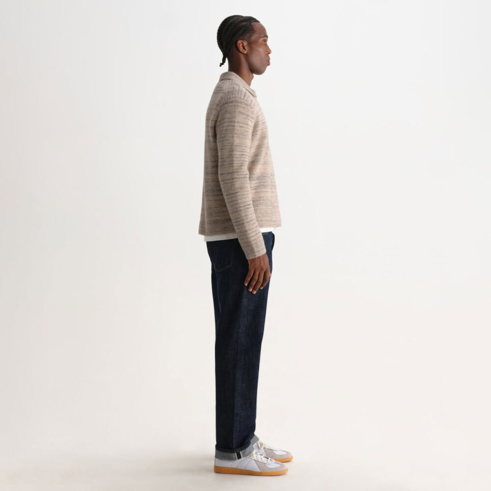 Wax London Alpha Zip Longsleeve Knitted Polo - Natural/Grey Wax London Alpha Zip Longsleeve Knitted Polo - Natural/Grey