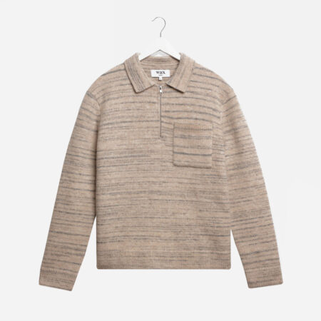 Wax London Alpha Zip Longsleeve Knitted Polo - Natural/Grey Wax London Alpha Zip Longsleeve Knitted Polo - Natural/Grey